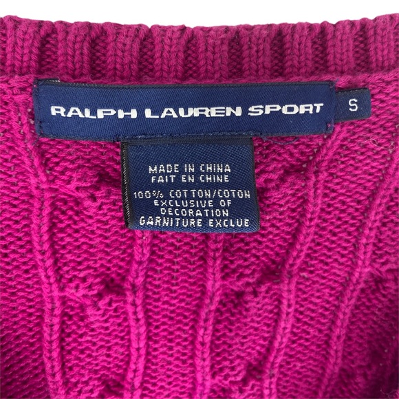 POLO RALPH LAUREN SPORT VNECK LONG SLEEVE CABLE KNOT DEEP FUCHSIA WOMENS SMALL - Picture 9 of 9